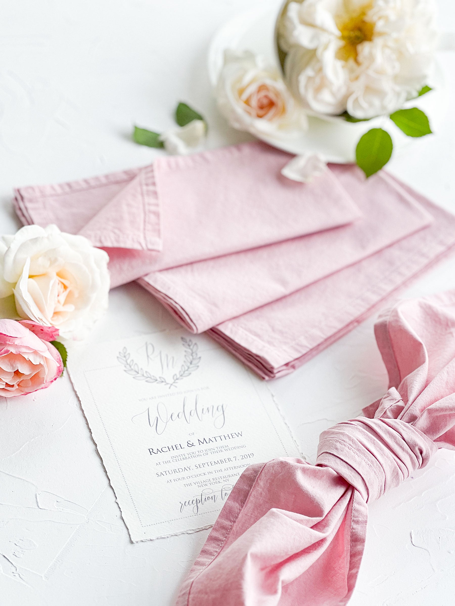 Blush cloth dinner napkins set 4, washed cotton hand dyed