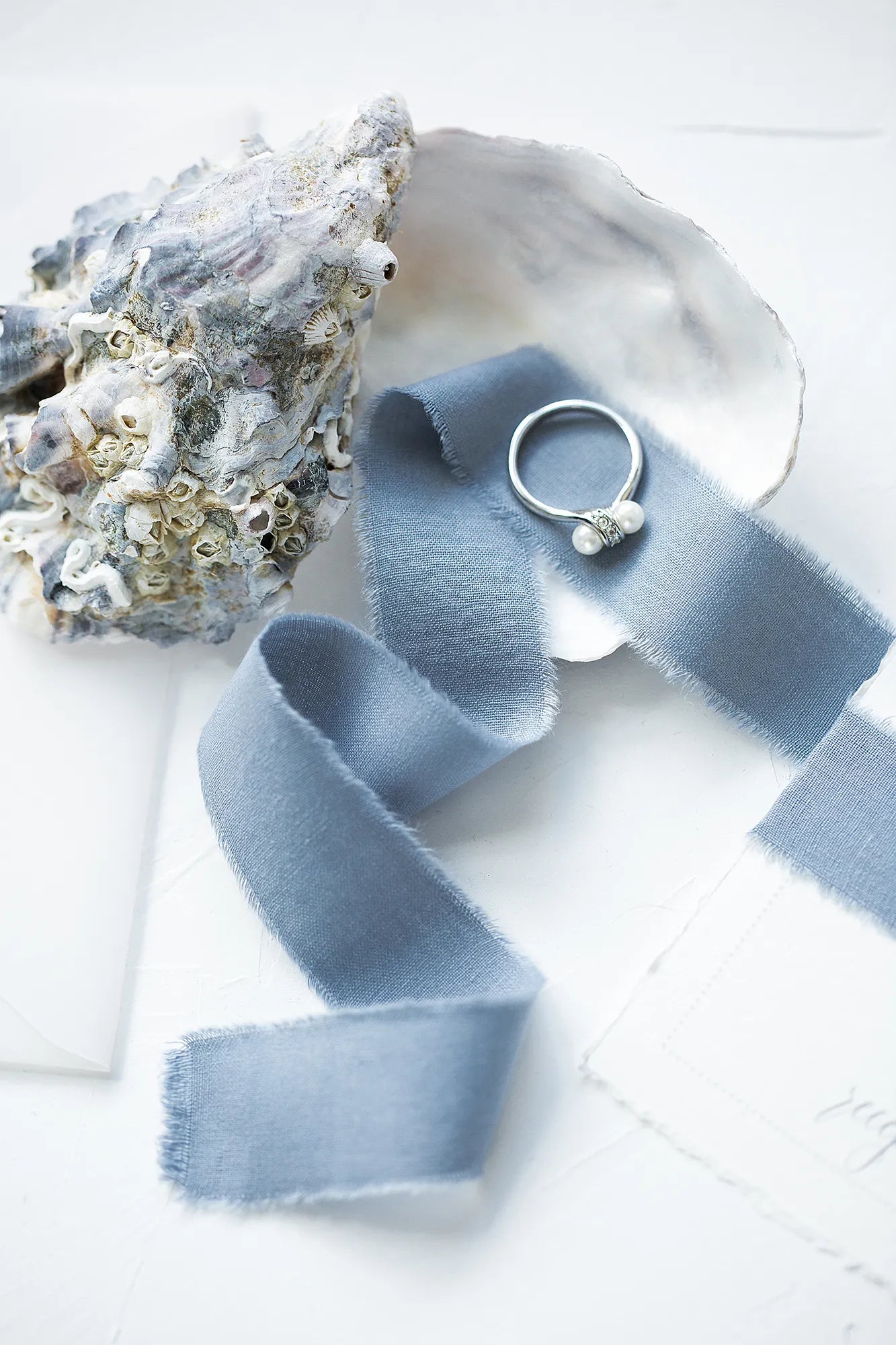 dusty blue frayed ribbon for wedding