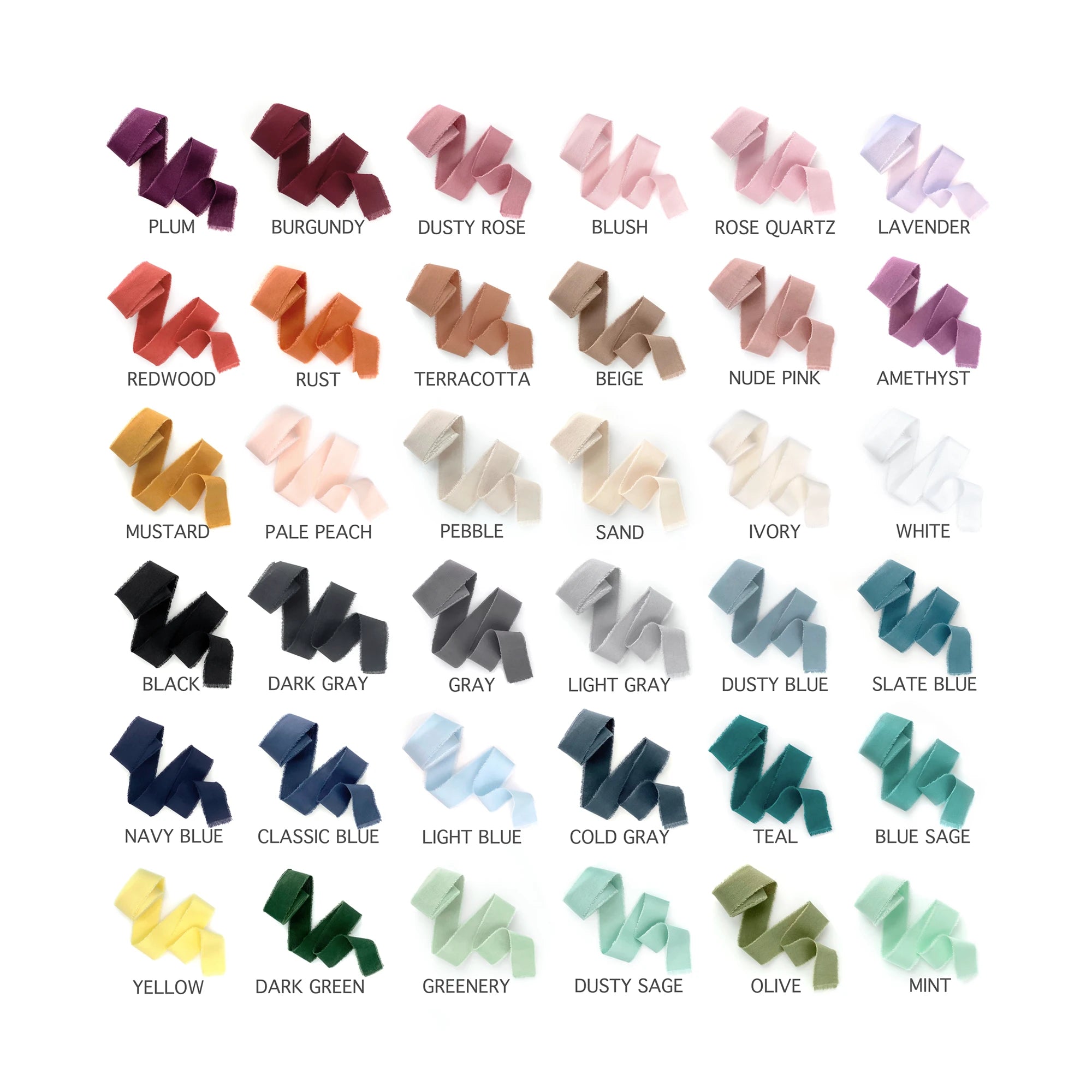 color chart hand dyed ribbons 36 colors