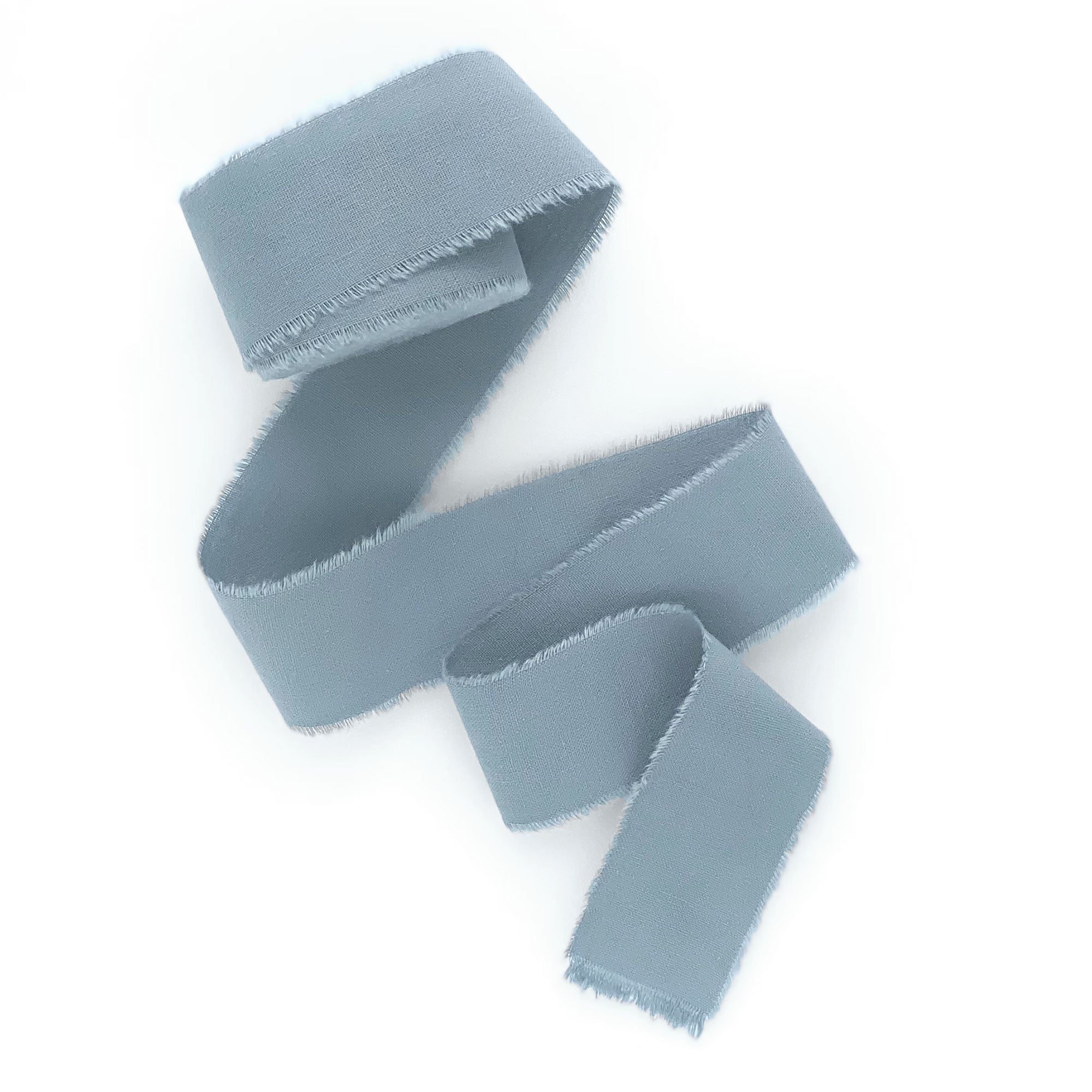 Dusty blue hand dyed silk ribbon with frayed edges 1 inch wide
