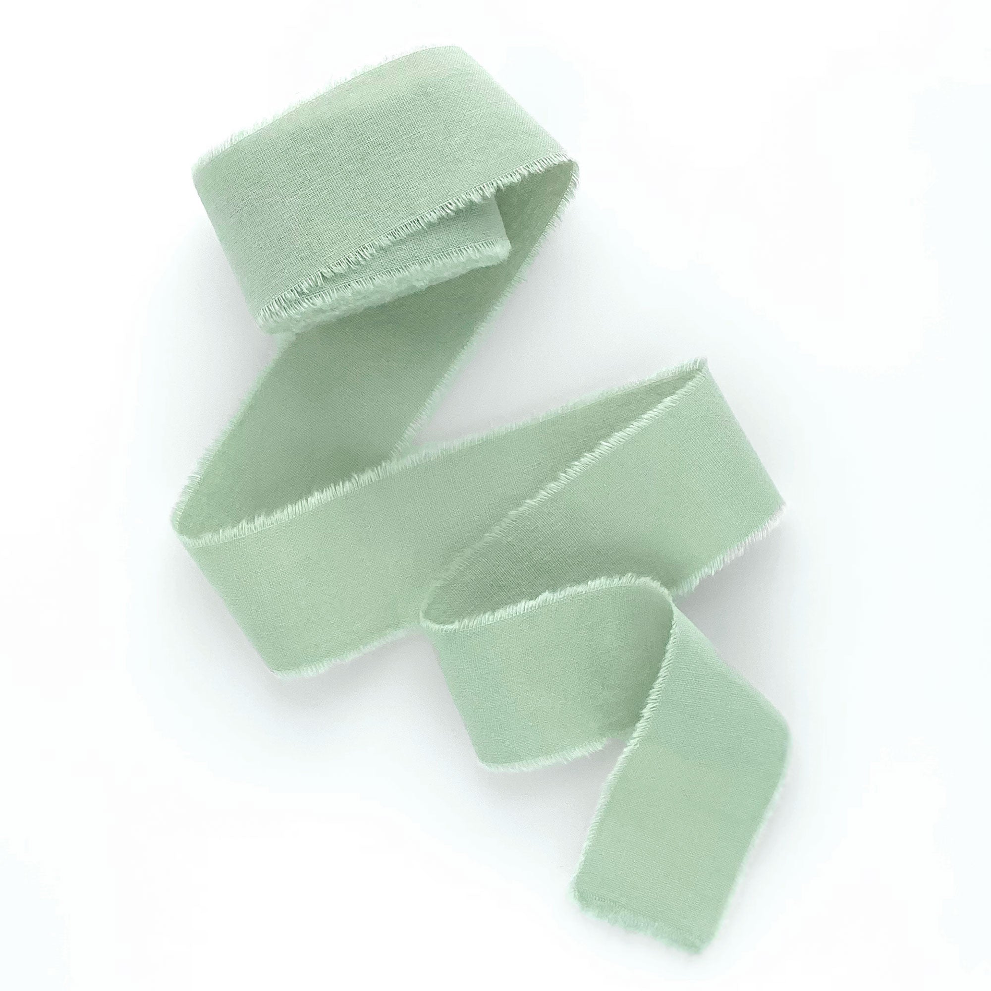 Green silk cotton ribbon with hand dyed frayed edges