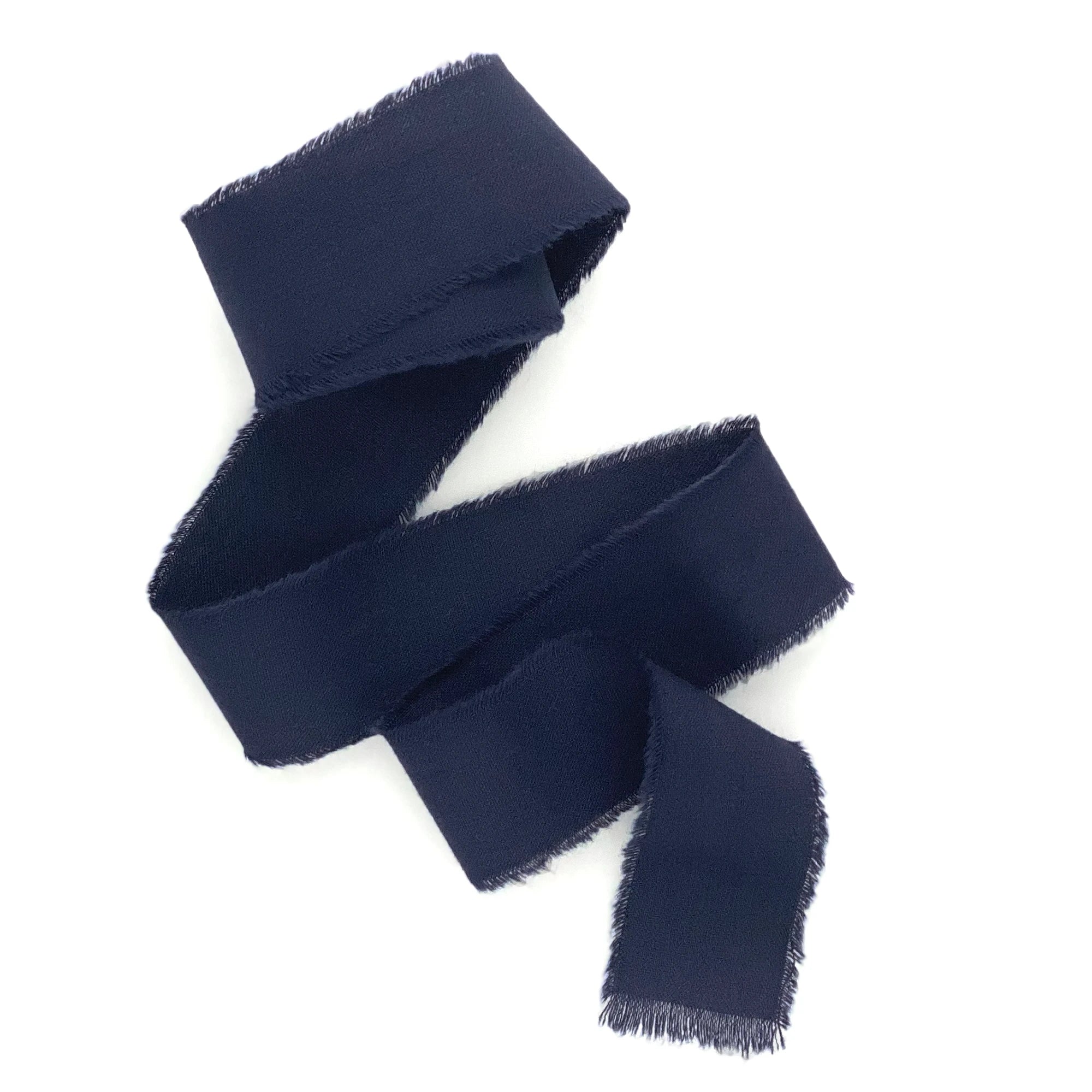 Navy blue silk ribbon hand torn and frayed edges