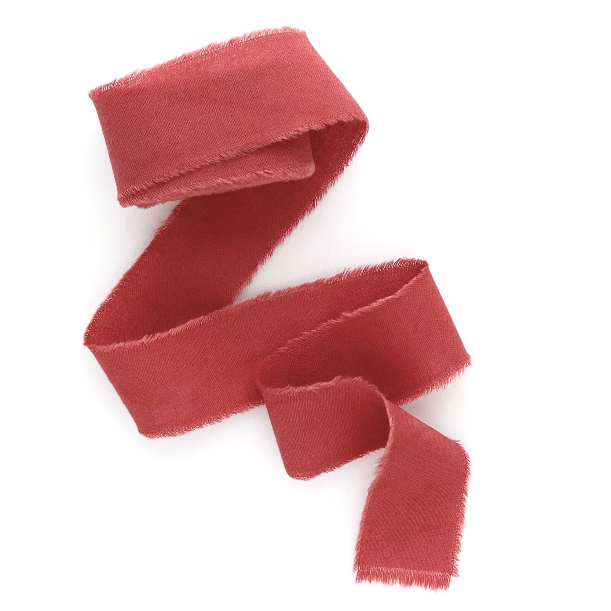 Redwood pale red color silk cotton handmade frayed edges ribbon 1 inch wide