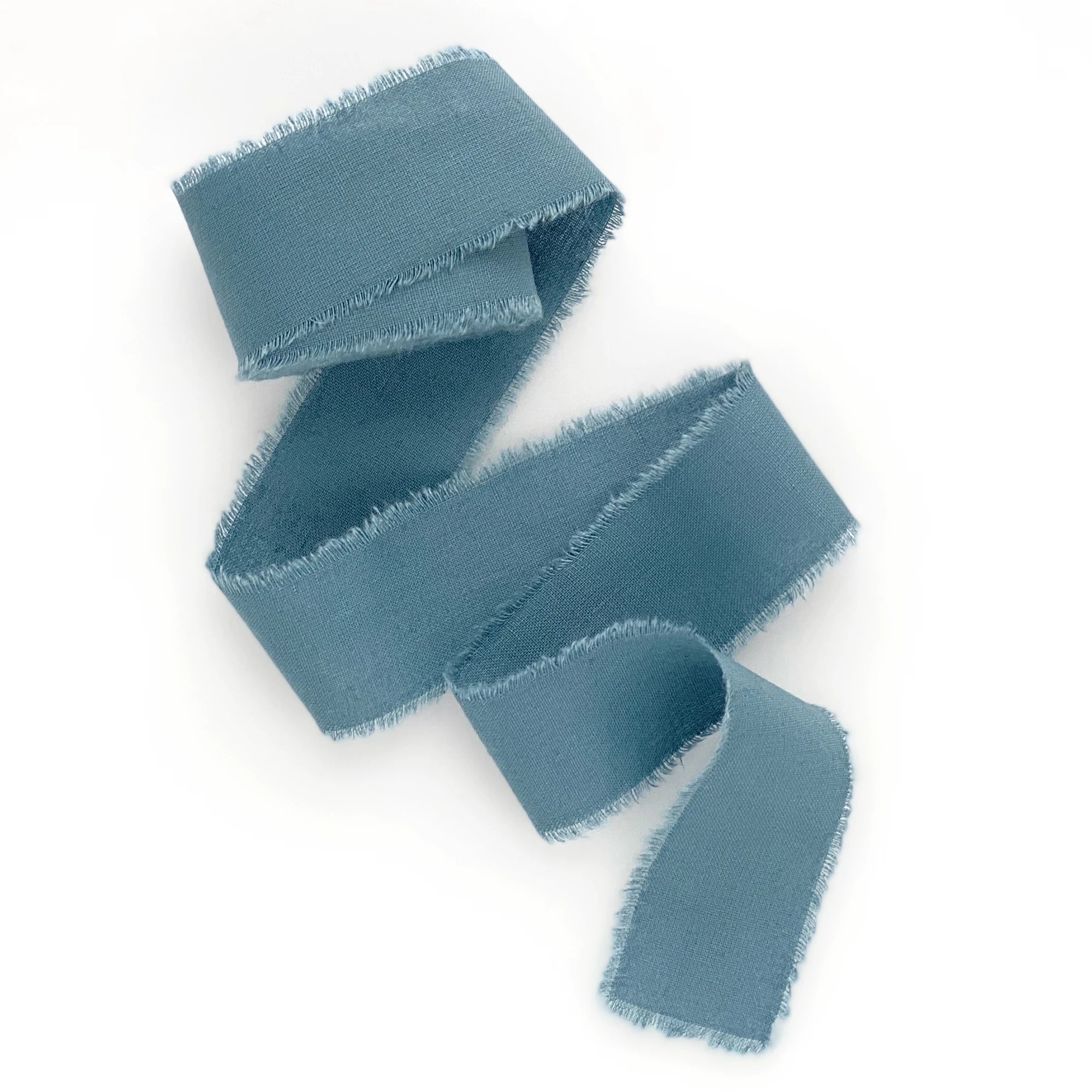 Slate blue silk cotton handmade ribbons 1 inch width on white