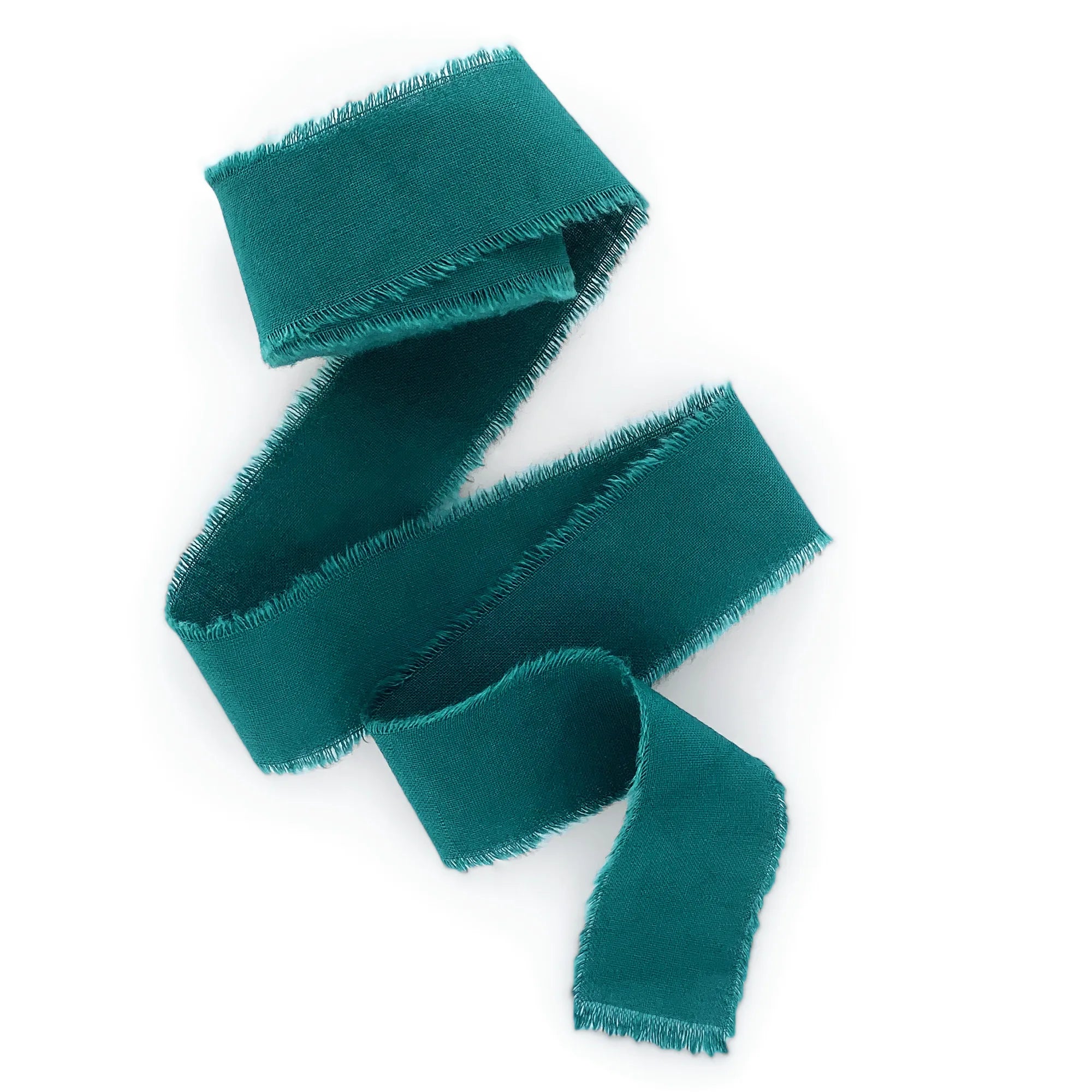 Teal silk ribbon frayed ribbon 1 inch wide