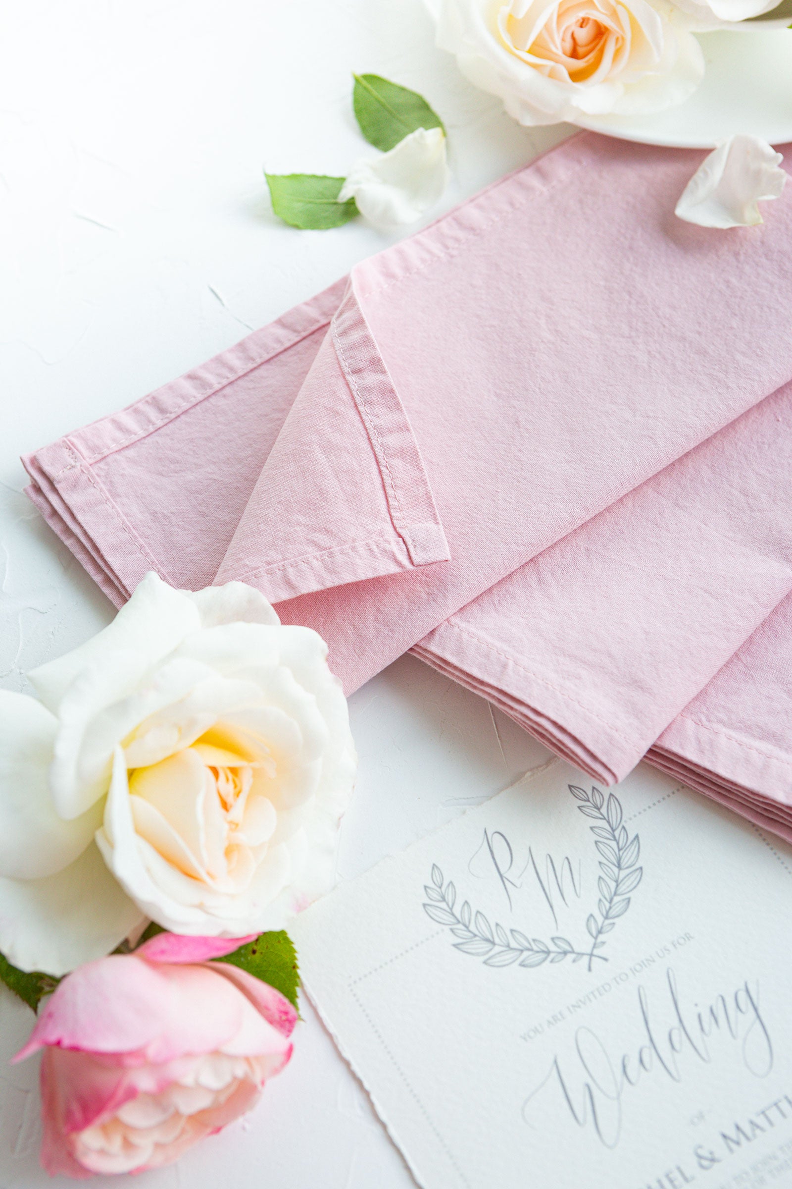 Blush pale pink pre-washed cotton cloth napkins set 4 hand dyed 16inch