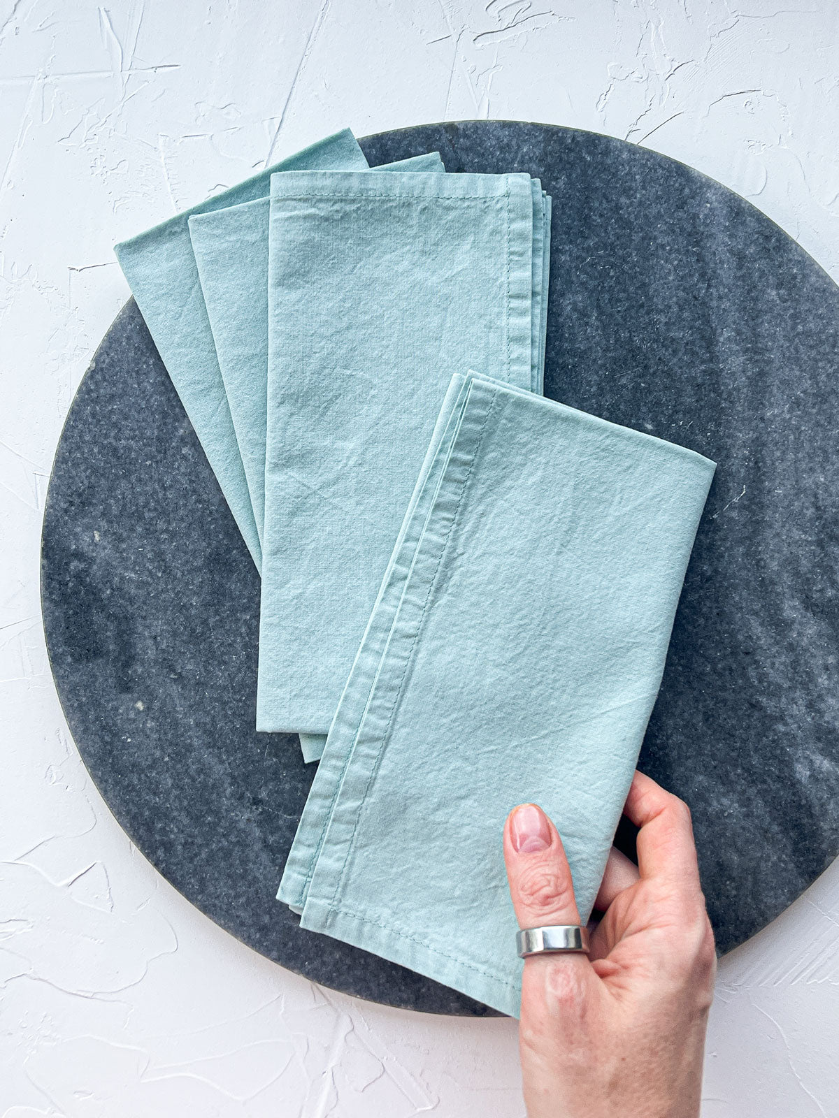 dusty sage washed cotton napkins hand made