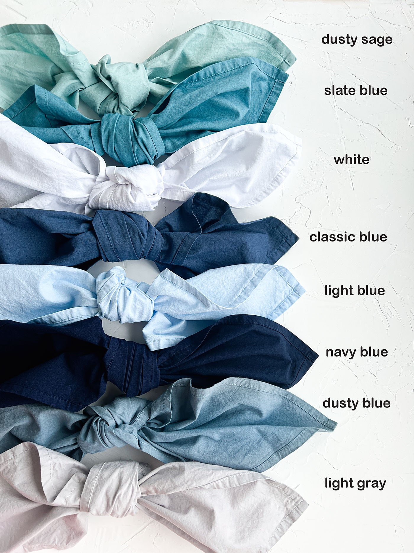 Color palette of hand dyed cotton napkins - blue tint