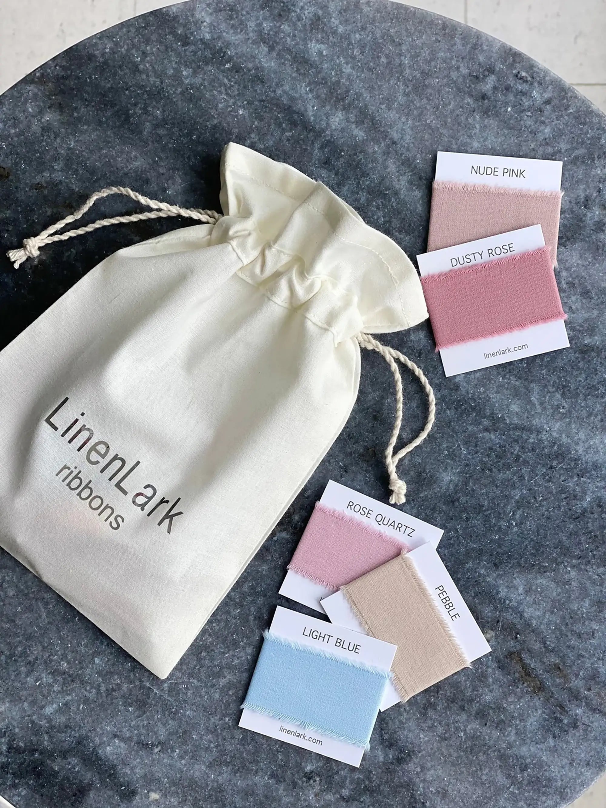 Samples pack of handmade ribbons in cotton bag 