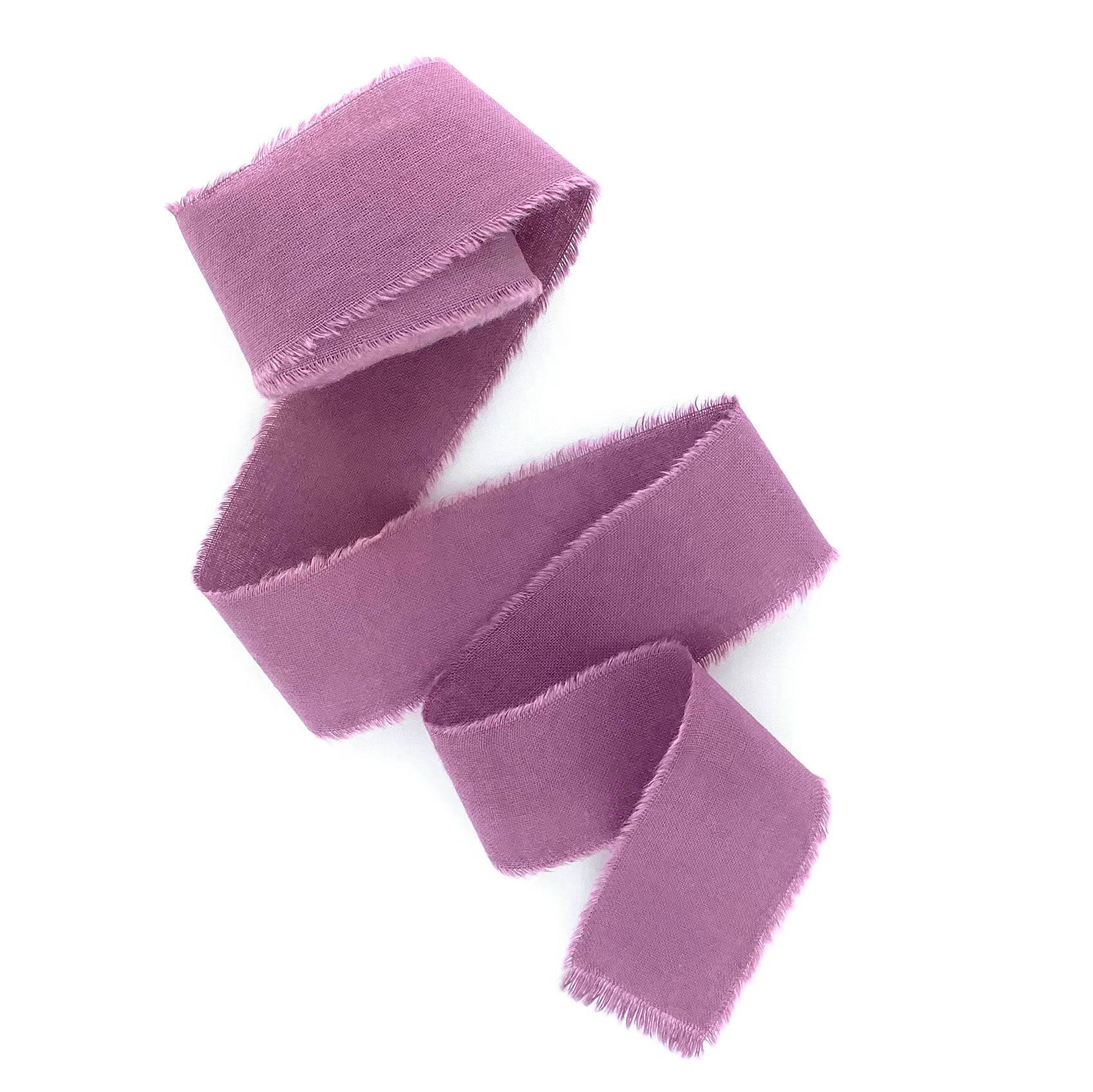 Amethyst purple color silk cotton ribbon frayed raw edges hand dyed 1 inch wide
