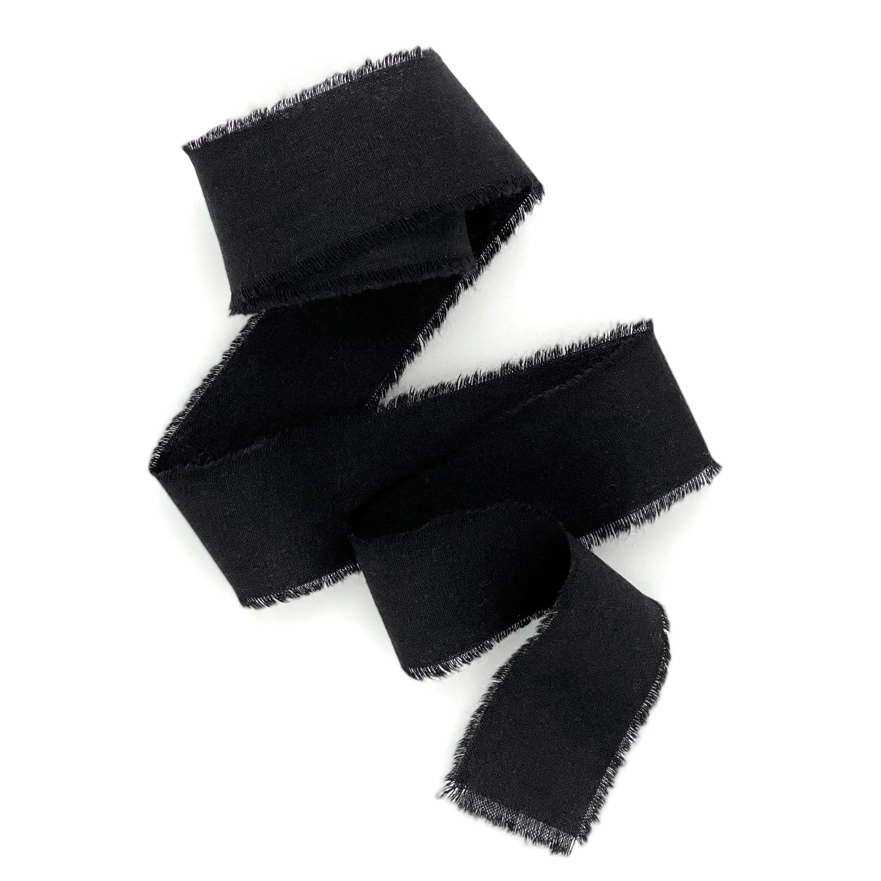 black silk ribbon with frayed edges hand dyed cotton 1 inch wide