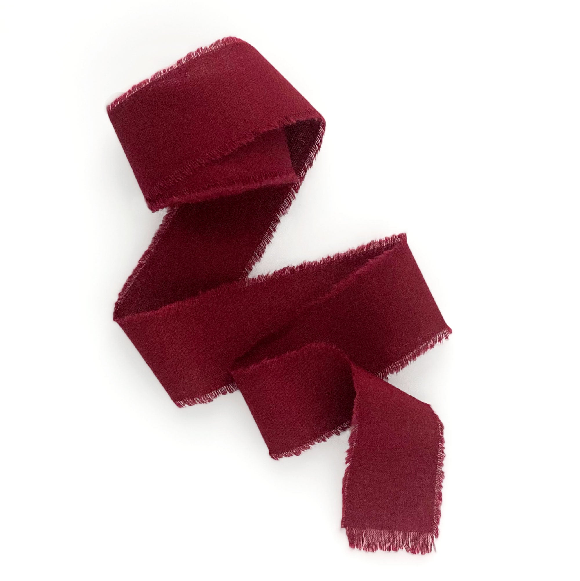 burgundy sulk cotton frayed edges ribbon 1 inch width 5 yerds on white