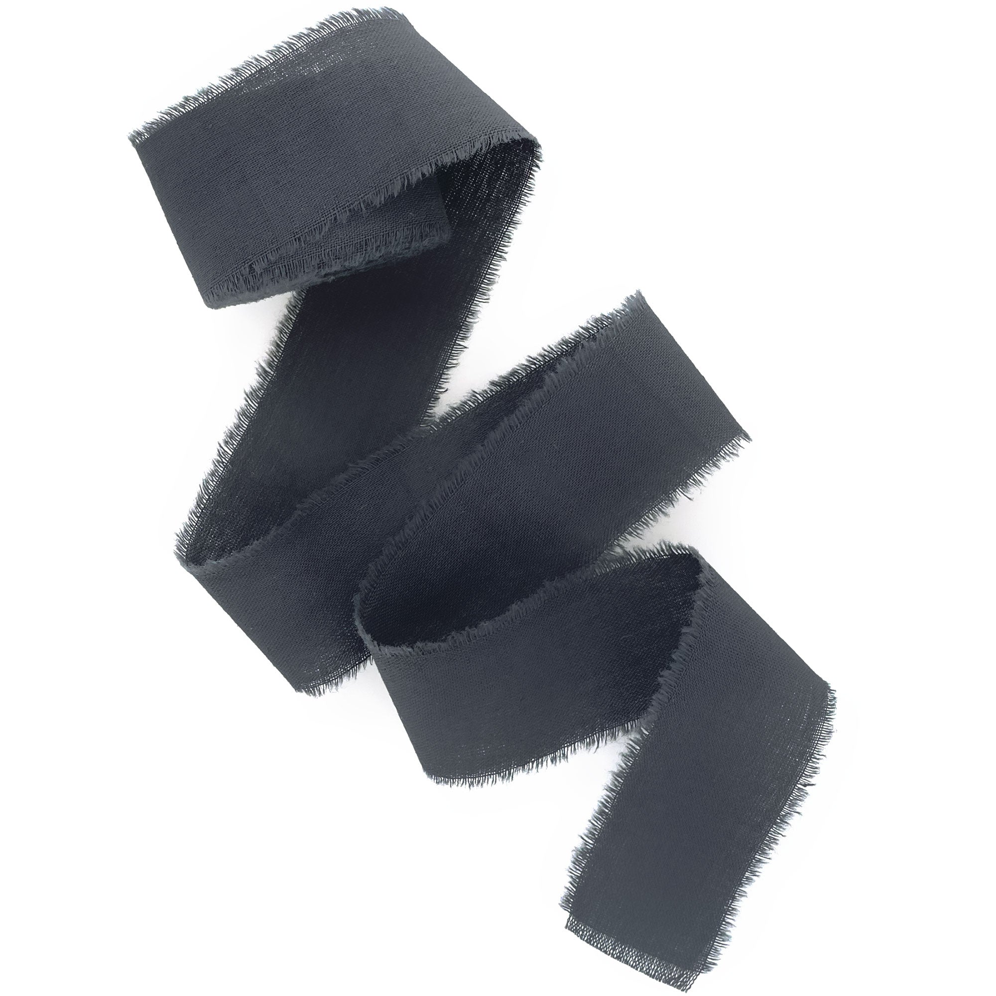 Dark grey silk frayed edges handmade ribbon 1inch wide