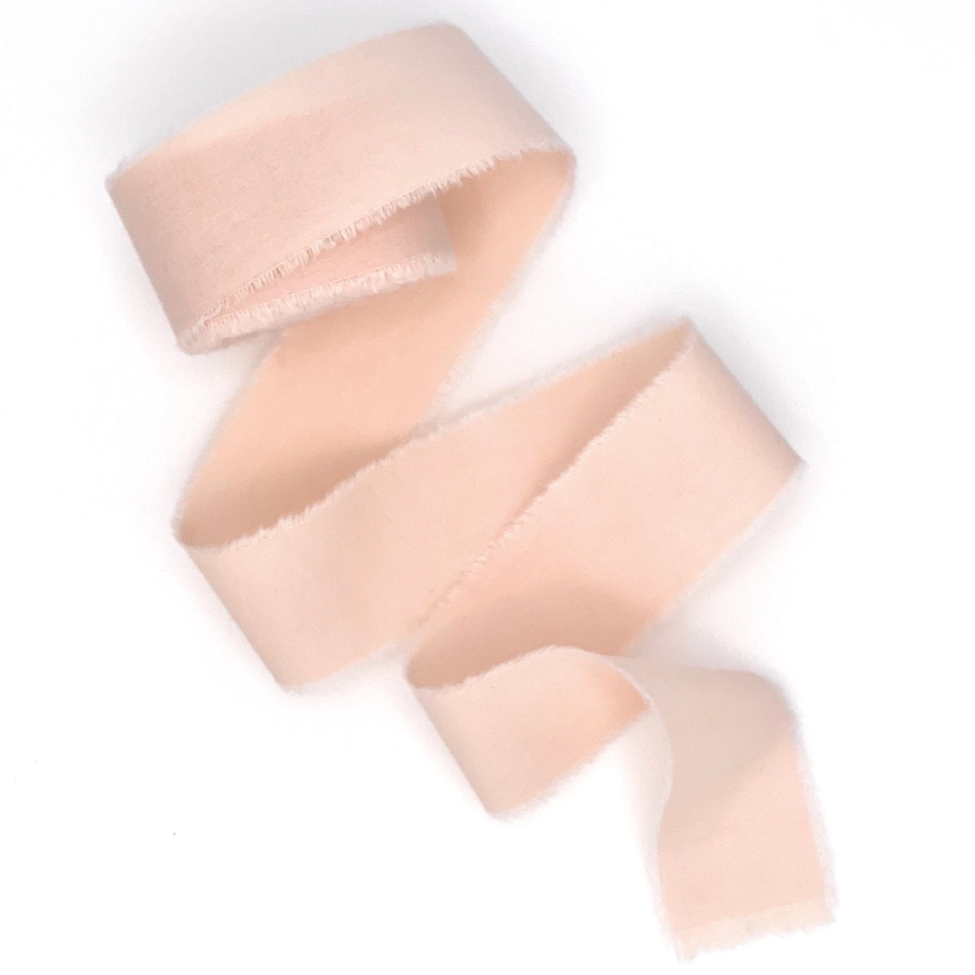 Pale peach silk cotton frayed hand torn ribbon 1 inch wide