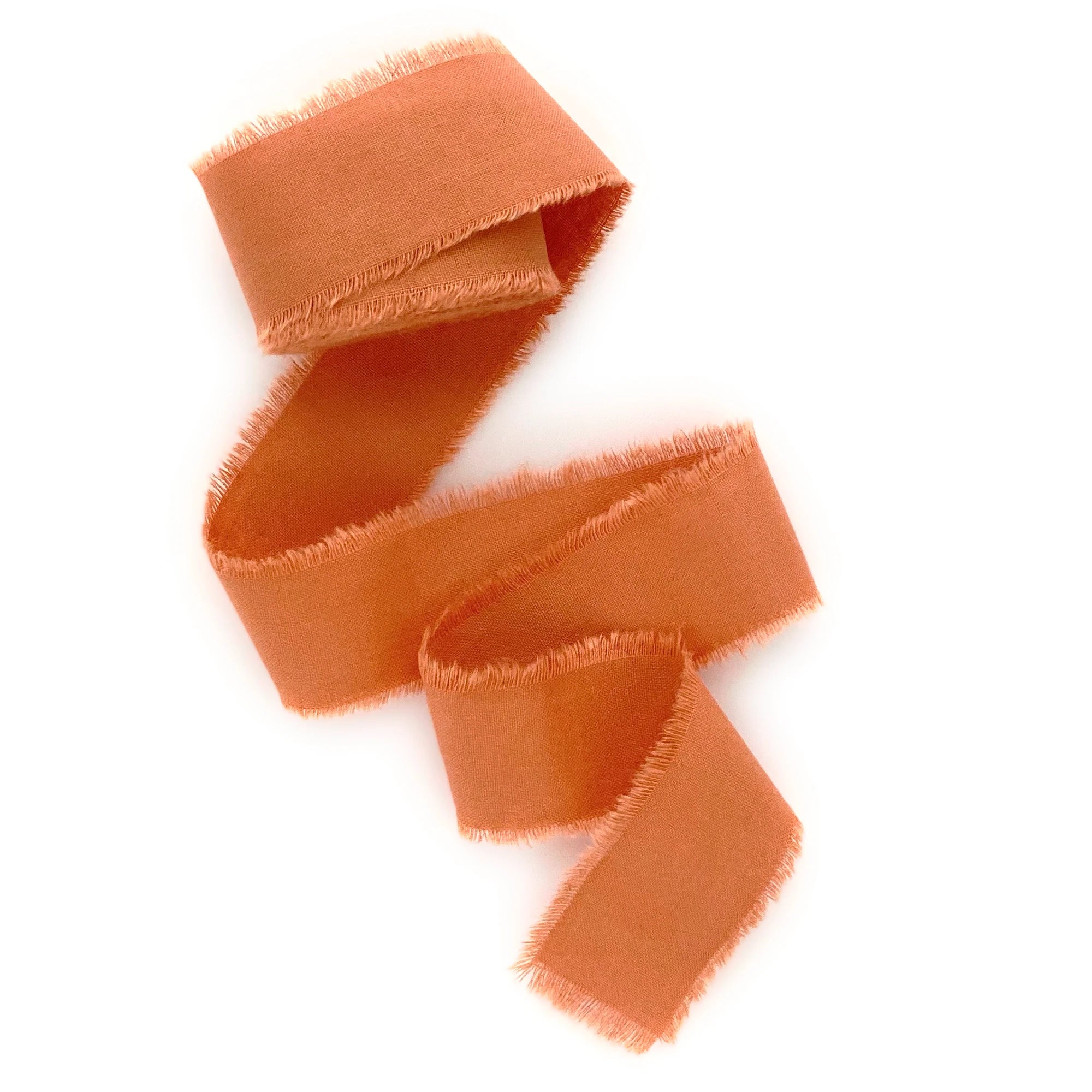 Rust orange silk cotton ribbon raw edges 1 inch width